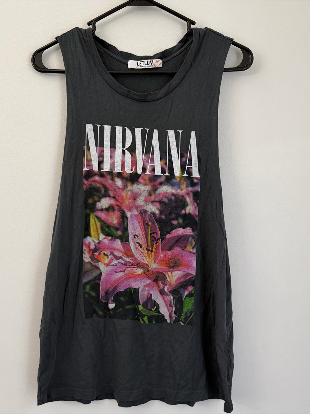 Anthropologie LETLUV Nirvana Graphic Tank Top Shirt Floral Heart Band Shirt MED